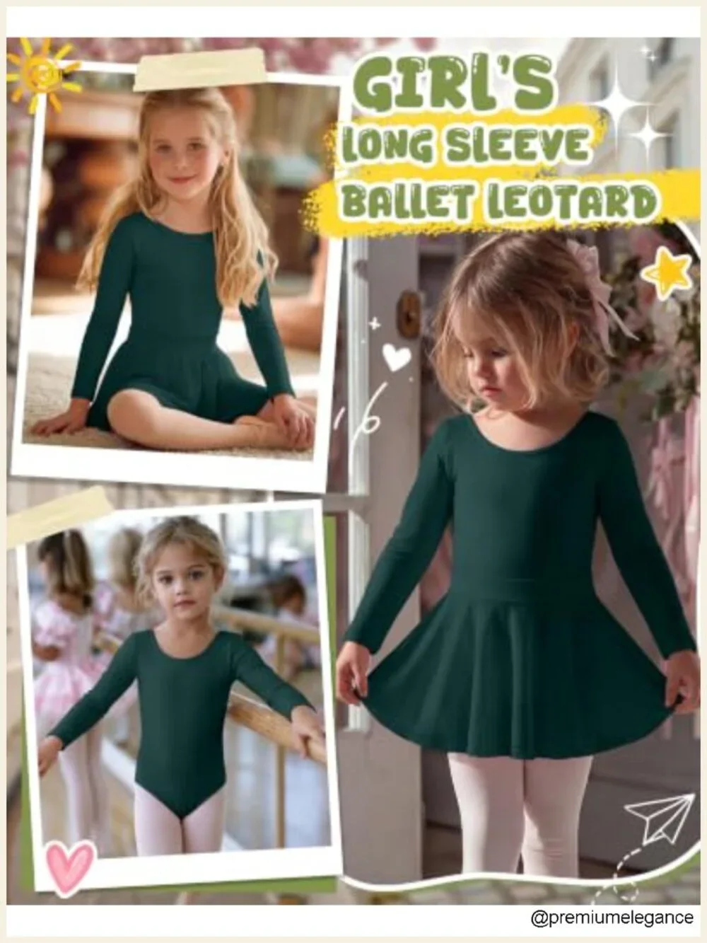 Girls Long Sleeve Ballet Leotard with Removable Skirt